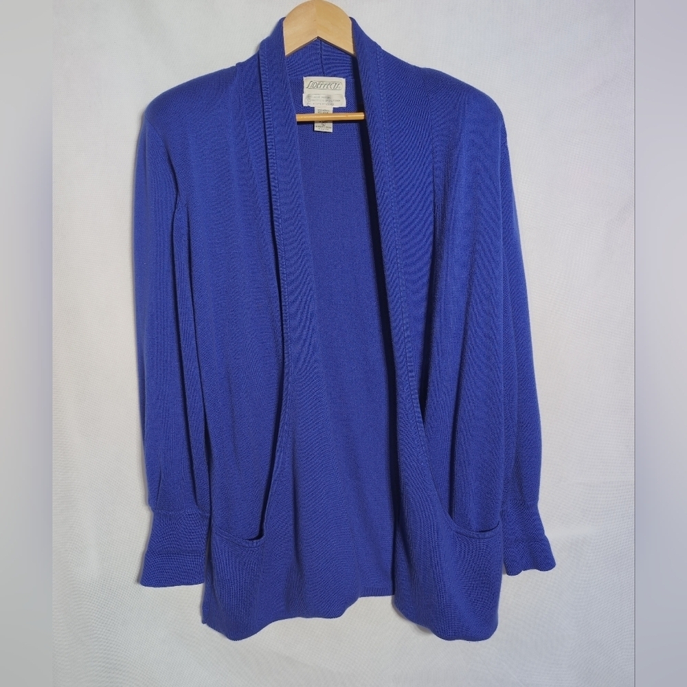 Vintage Sideffects Sz L Blue Open Front Cardigan Sweater